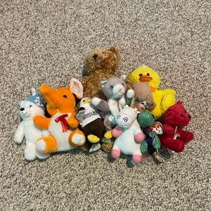 Ten 10 Small Stuffed Animals Bear, Elephant, Cat, Disney Tsum Tsum, Unicorn